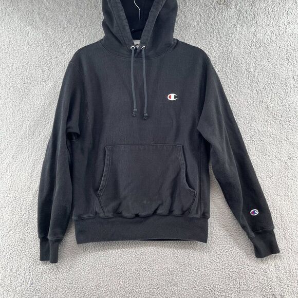 Champion Reverse Weave Hoodie Sweatshirt Men's Size S Black Fleece Lined - Picture 3 of 10